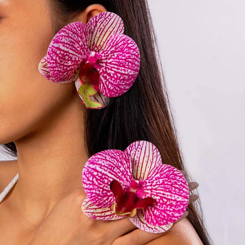 Fashion Butterfly Orchid Stud Earrings for Women - Exaggerated Large Flower Earrings for Weddings and Gifts 2024
