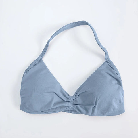 NCLAGEN Strappy Bra Gym Top for Women – High Support Seamless Halter Sports Bra with Pads