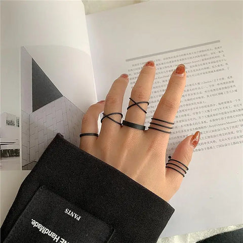 9Pcs/set Gold Color Smooth Geometric Open Rings Set for Women Men - Irregular Adjustable Jewelry Gifts