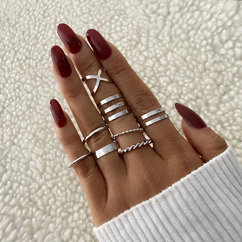 6Pcs/Set Gold Color Smooth Geometric Open Rings Set for Women - Chunky Metal Jewelry Gift