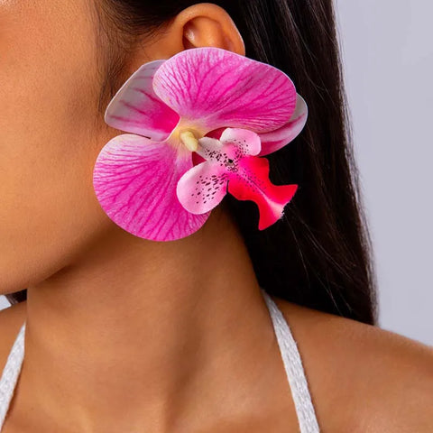 Fashion Butterfly Orchid Stud Earrings for Women - Exaggerated Large Flower Earrings for Weddings and Gifts 2024