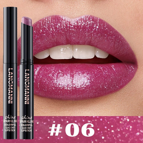 10 Color Glitter Pearlescent Lipstick - Waterproof Long Lasting Lip Gloss
