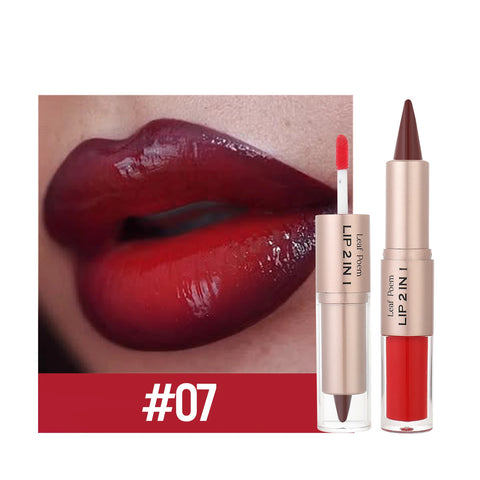 Black Brown Tapered Lip Liner & Contour Pencil with Double Head Mirror and Plumping Lip Glaze