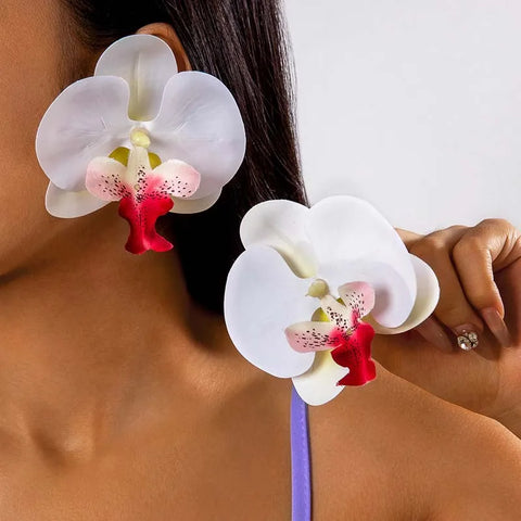 Fashion Butterfly Orchid Stud Earrings for Women - Exaggerated Large Flower Earrings for Weddings and Gifts 2024
