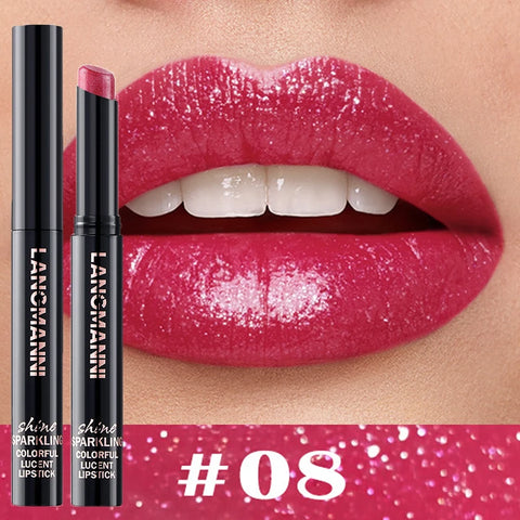 10 Color Glitter Pearlescent Lipstick - Waterproof Long Lasting Lip Gloss