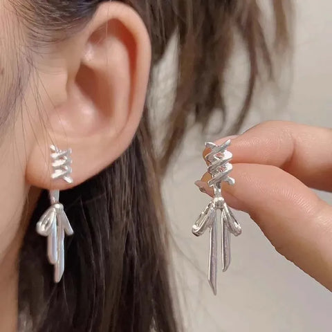 Elegant Silver Multi-Layer Geometric Tassel Chain Earrings for Women