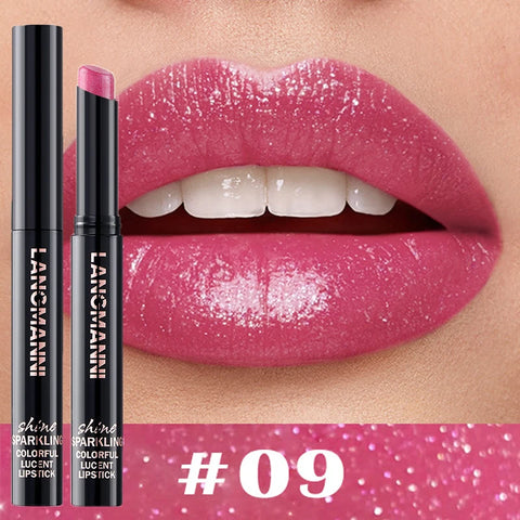 10 Color Glitter Pearlescent Lipstick - Waterproof Long Lasting Lip Gloss
