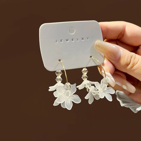 Vintage White Heart Shell Flower Drop Earrings – Elegant Wedding Jewelry Gift for Women