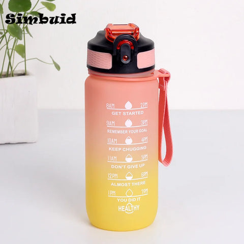 Gradient Color Sports Bottle with Time Scale – 600ML/750ML/1000ML Portable Fitness Mug