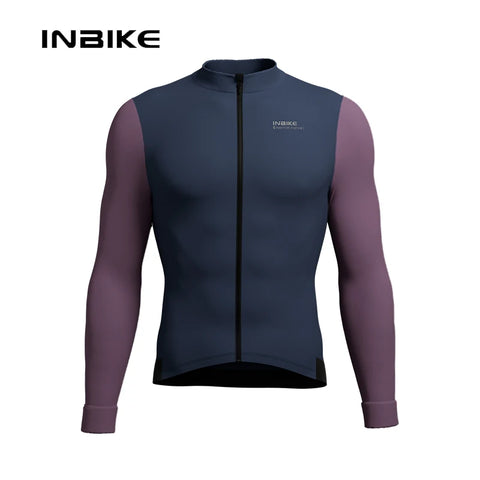 INIBKE Long Sleeved Men's Cycling Jersey - Winter Fleece Bicycle Jersey with Reflective Full Zipper and 3 Rear Pockets