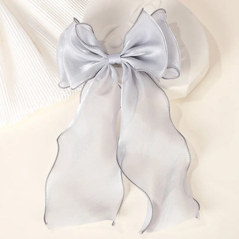 Meisjes lange grote strik drijvende satijnen clips achterhoofd haarspeld - elegante haaraccessoires