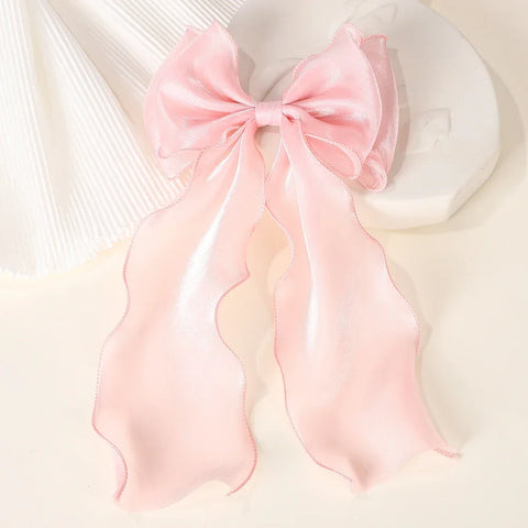 Meisjes lange grote strik drijvende satijnen clips achterhoofd haarspeld - elegante haaraccessoires