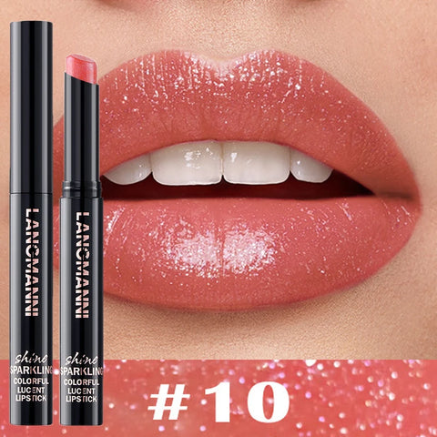 10 Color Glitter Pearlescent Lipstick - Waterproof Long Lasting Lip Gloss