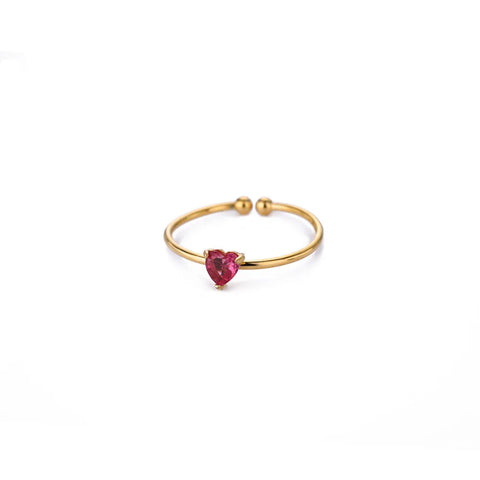 Zircon Heart Birthstone Rings for Women - Adjustable Gold Color Stainless Steel Wedding Jewelry Gift