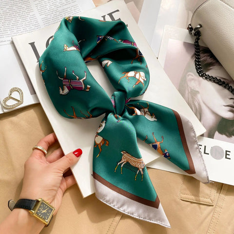 Luxury Animal Silk Satin Head Scarf for Women