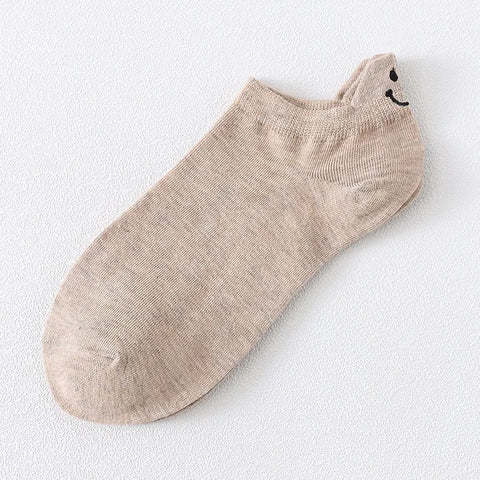 Happy Ladies Cartoon Smiley Face Ankle Socks - Comfortable & Breathable Boat Socks