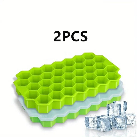 Large-Capacity Silicone Ice Trays Mold - Reusable Honeycomb Ice Cube Maker with Lids