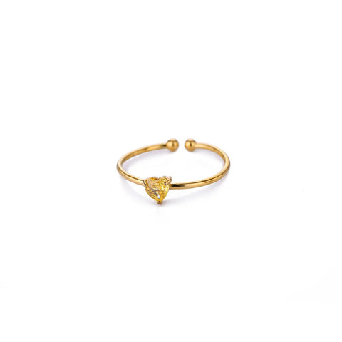 Zircon Heart Birthstone Rings for Women - Adjustable Gold Color Stainless Steel Wedding Jewelry Gift