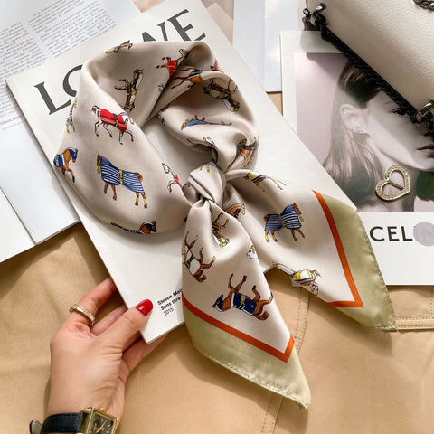 Luxury Animal Silk Satin Head Scarf for Women