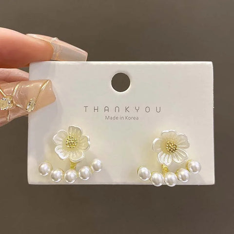 Vintage White Heart Shell Flower Drop Earrings – Elegant Wedding Jewelry Gift for Women