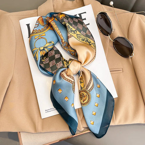 70cm Fashion Print Satin Silk Scarf for Women