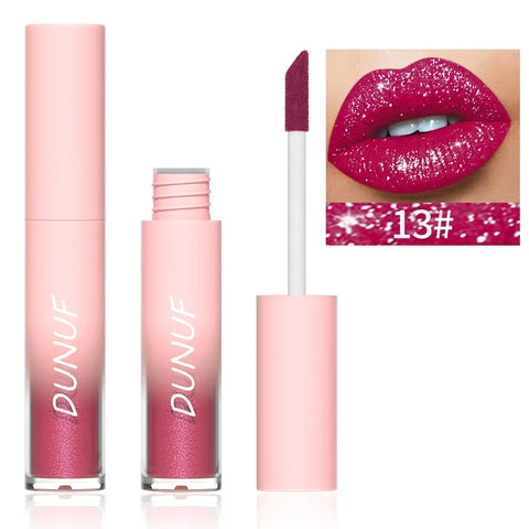 18 Color Diamond Glitter Lip Gloss - Waterproof Long Lasting Matte Liquid Lipstick for Women