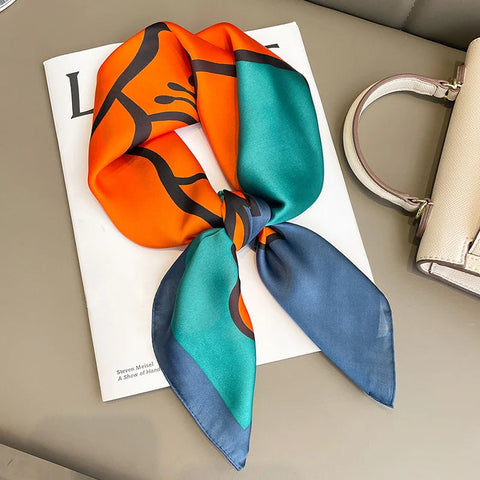 70cm Fashion Print Satin Silk Scarf for Women