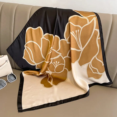 Flower Silk Square Scarf for Women
