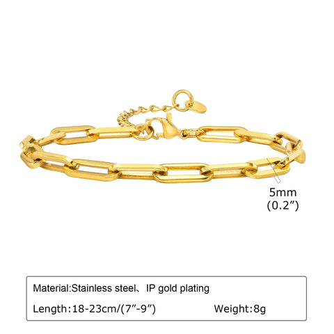 5mm Paperclip Chain Bracelets for Men and Women - Waterproof Stainless Steel Links Wristband