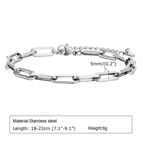 5mm Paperclip Chain Bracelets for Men and Women - Waterproof Stainless Steel Links Wristband