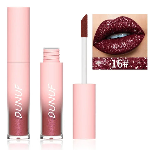 18 Color Diamond Glitter Lip Gloss - Waterproof Long Lasting Matte Liquid Lipstick for Women