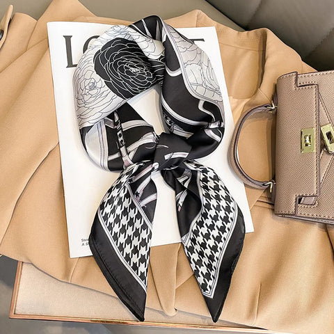 70cm Fashion Print Satin Silk Scarf for Women
