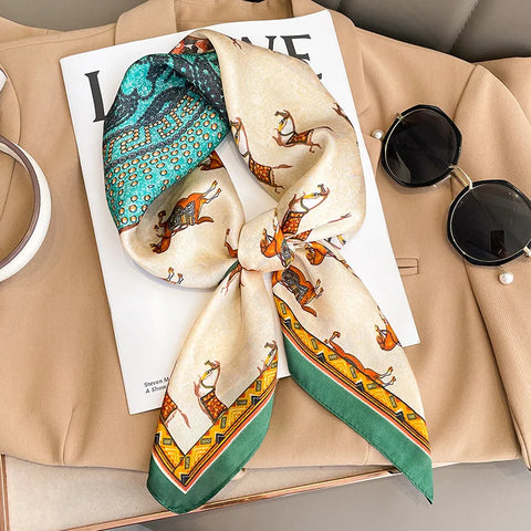 70cm Fashion Print Satin Silk Scarf for Women