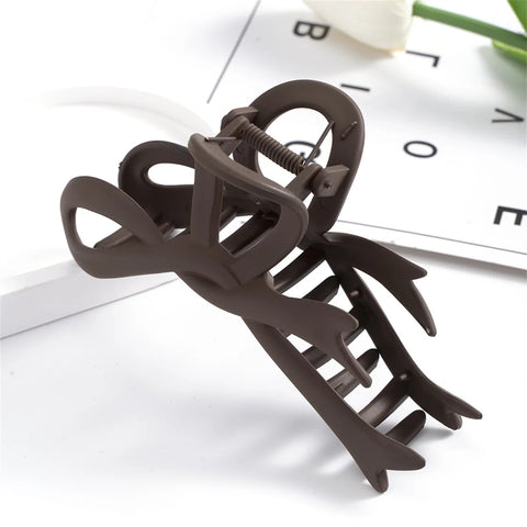 Vintage Ribbon Bow Hair Clips - 13CM Matte Hair Claws for Women