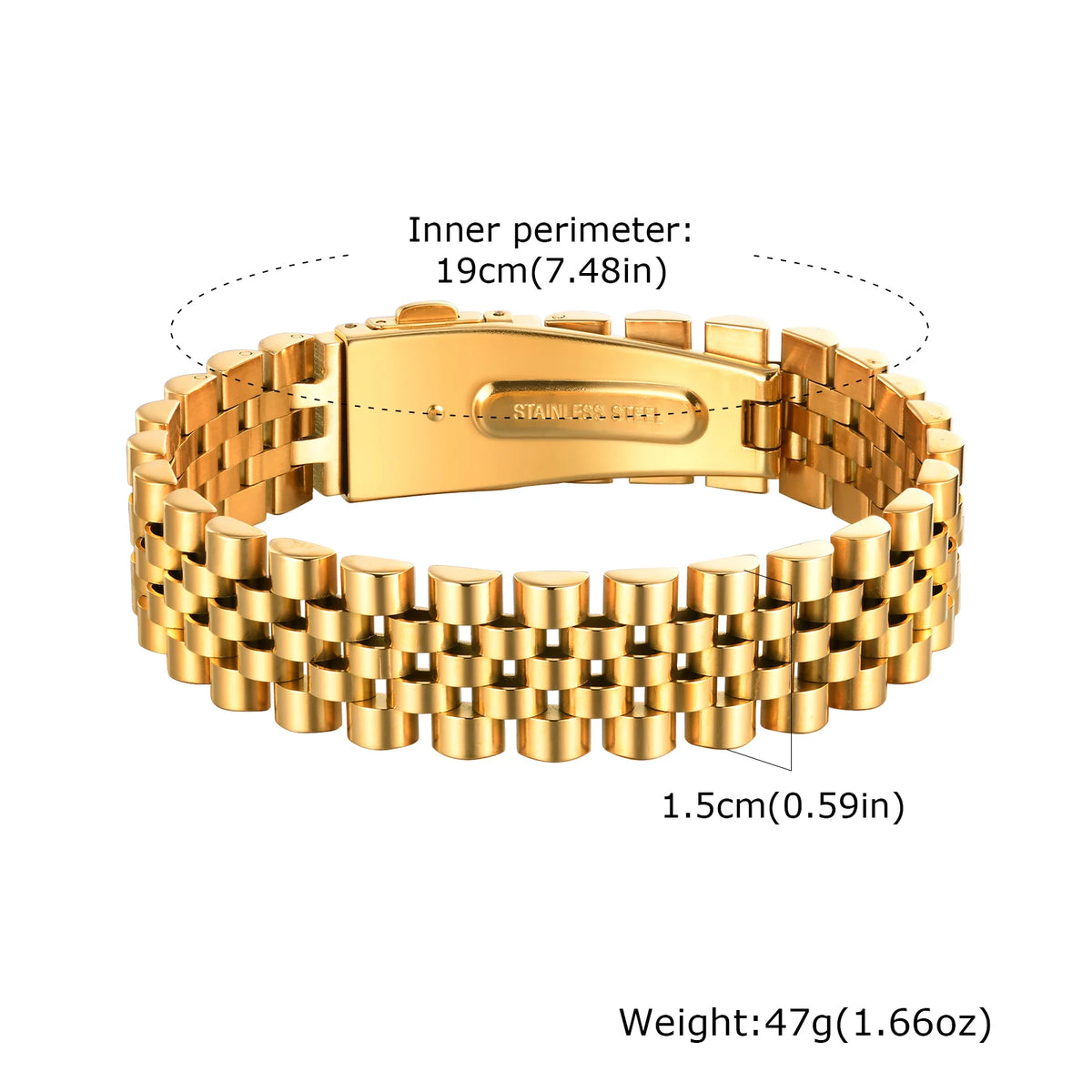15MM Chunky Watch Band Bracelets for Men, 19CM Magnetic Stainless Steel Links Wristband - Stylish Jewelry Gifts for Dad, Husband, or Son