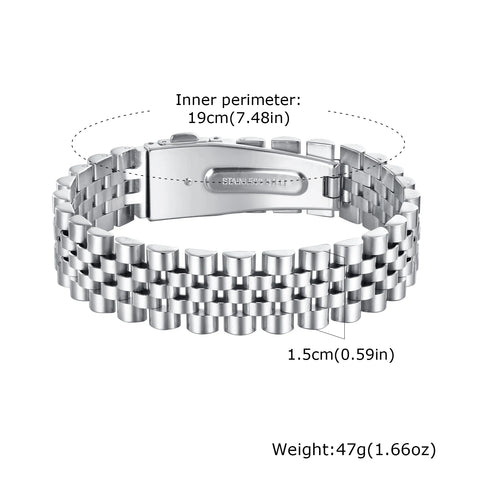 15MM Chunky Watch Band Bracelets for Men, 19CM Magnetic Stainless Steel Links Wristband - Stylish Jewelry Gifts for Dad, Husband, or Son