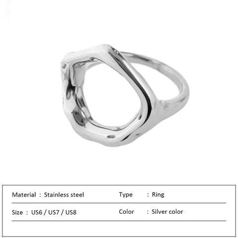 Vintage Circle Motif Stainless Steel Ring for Women - Unique Melted Texture Jewelry