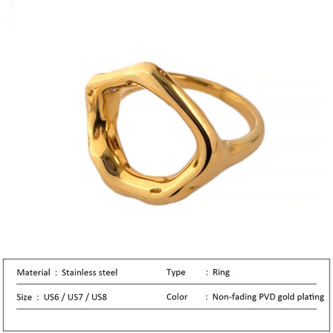 Vintage Circle Motif Stainless Steel Ring for Women - Unique Melted Texture Jewelry