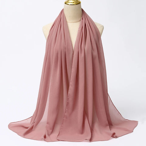 Elegant Muslim Chiffon Hijab Scarf - Lightweight Long Solid Color Head Wrap for Women