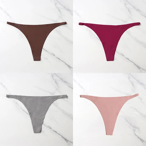 4 Pcs Lot Seamless Ice Silk Thong Panties for Women - Thin Waistband Tangas