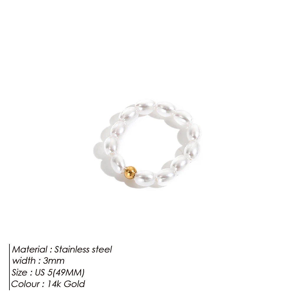 eManco Korean Imitation Pearl Minimalist Finger Ring - Elegant White Round Pearl Wedding Anniversary Gift