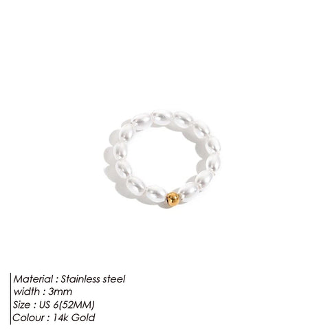 eManco Korean Imitation Pearl Minimalist Finger Ring - Elegant White Round Pearl Wedding Anniversary Gift