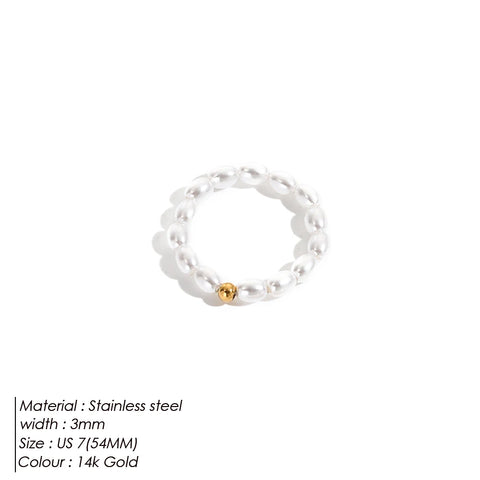 eManco Korean Imitation Pearl Minimalist Finger Ring - Elegant White Round Pearl Wedding Anniversary Gift