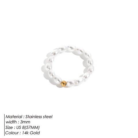 eManco Korean Imitation Pearl Minimalist Finger Ring - Elegant White Round Pearl Wedding Anniversary Gift