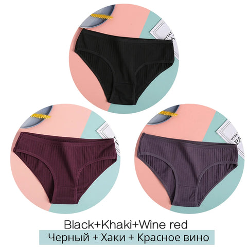 FINETOO Dames katoenen slipjes 3 stuks zachte gestreepte damesonderbroeken effen meisjes slips sexy dameslingerie M-XL comfortabel ondergoed 