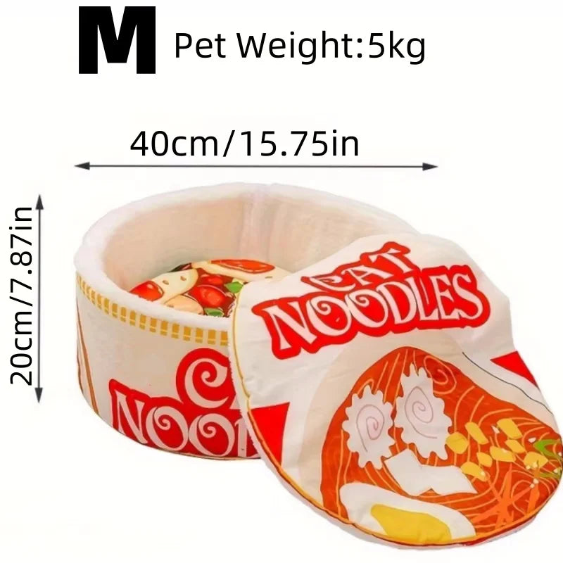 New Winter Cartoon Ramen Cat Nest – Warm, Cute Semi-Enclosed Cat Bed