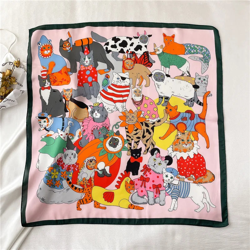 2025 Silk Shawl Cat Print Headscarf