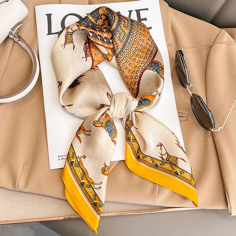70cm Fashion Print Satin Silk Scarf for Women