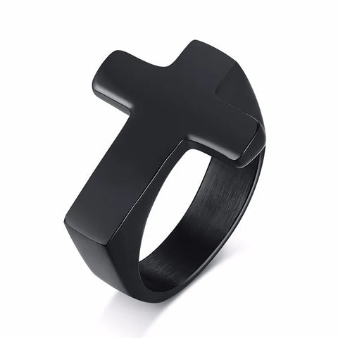 Punk Men Cross Shaped Ring – Stylish Waterproof Stainless Steel Ring in Silver, Black, and Gold Colors