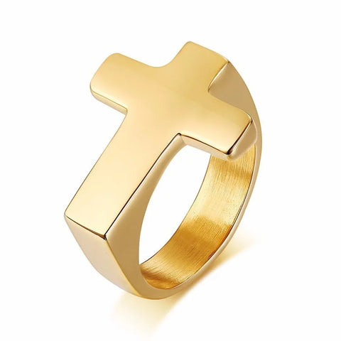 Punk Men Cross Shaped Ring – Stylish Waterproof Stainless Steel Ring in Silver, Black, and Gold Colors